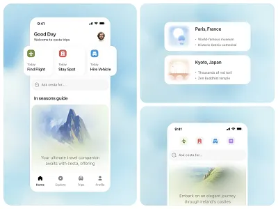 Travel planner App ai assistant app booking app design minimal mobile app orix planer sajon tourism trip planer ui ux
