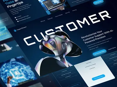 AI-Powered Customer Service Landing Page ai artificial intelligent branding chatbot copywriting design figma framer generator landing page ui ux