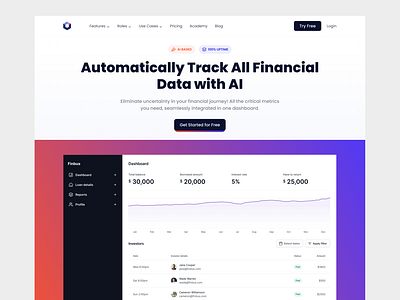 Fintech Landing Page Design ai fintech product ai tool financial company website financial web app financial website design fintech landing page design mobile app saas product ui