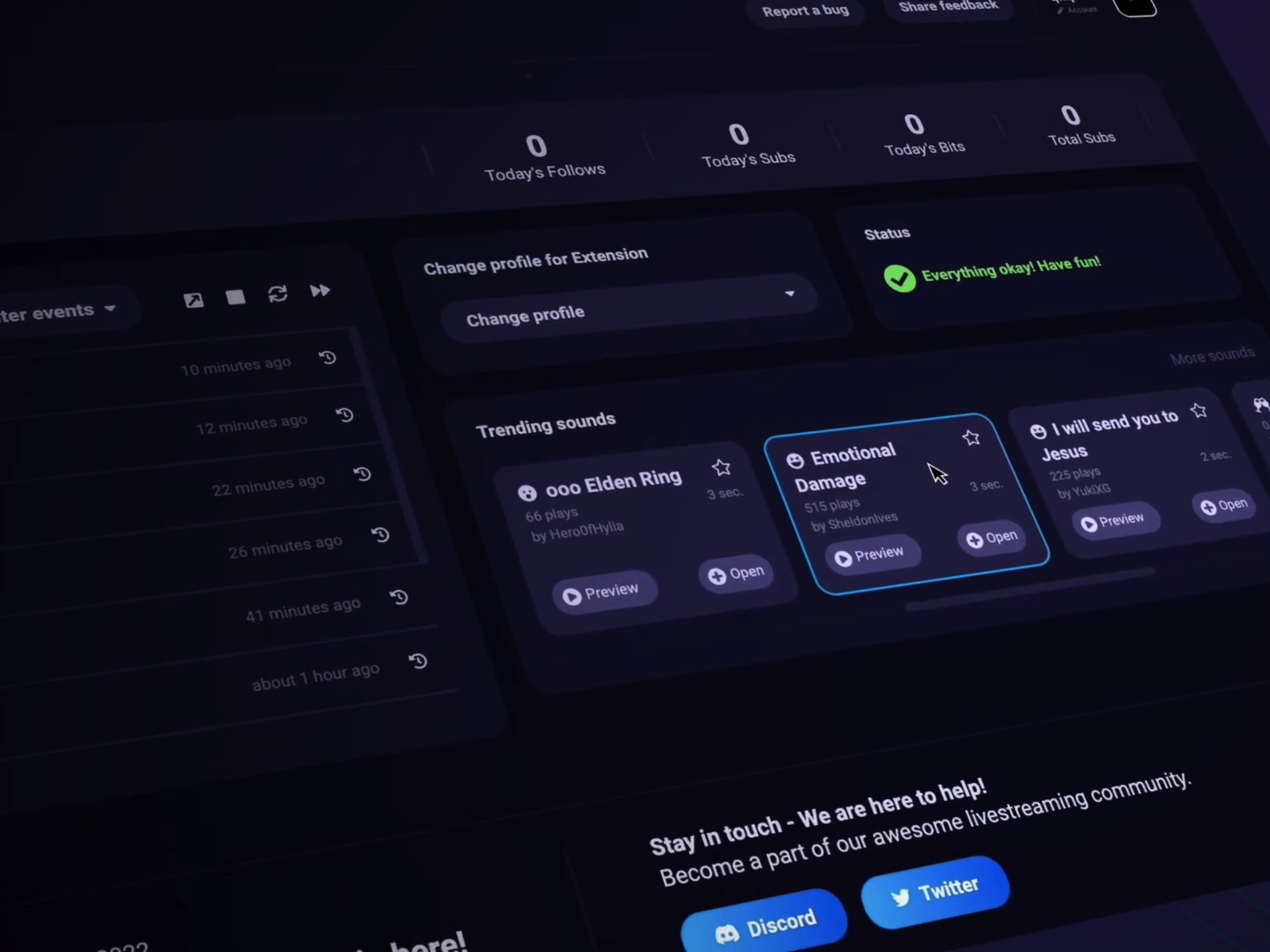 sound alerts - dashboard 2.0 - teaser animation gaming twitch ui uxui