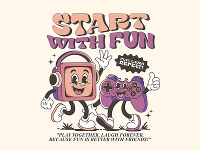 START WITH FUN art branding cartoon character design characterdesign characters cute art cute illustration cute joystick friend fun game game cartoon game illustration illustration joystick joystick cartoon poster retro retro cantoon