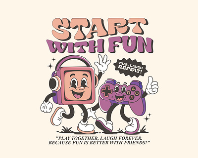 START WITH FUN art branding cartoon character design characterdesign characters cute art cute illustration cute joystick friend fun game game cartoon game illustration illustration joystick joystick cartoon poster retro retro cantoon