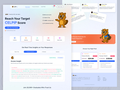 🎯 Just launched – CELPIP Prep Website ai beaver branding celpip comment exam footer ielts illustration landing minimal prepration pricing test ui uiuxdesign ux web