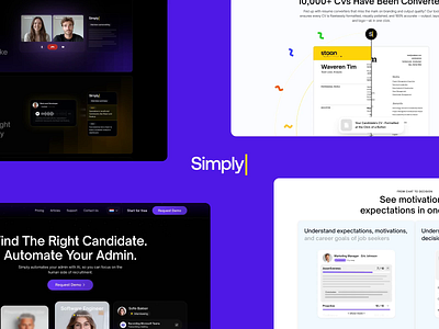 Simply AI recruitment | Website design | SaaS ai management ai recruitment animation artificial intelligence automatization crm dark theme design hiring hr human resource recruitment redesign website saas ui website