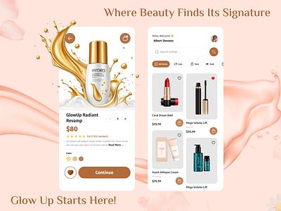 Cosmetic and Skincare App ai beauty app app design beauty app beauty product app beautycare cosmetic cosmetic app ecommerce app glow makeup mobile design online shopping shopping app skincare app ui ui design ui ux ux virtual app
