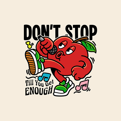 Dont Stop - Retro Apple Cartoon 2d animation branding cartoon character cartoon character retro creature design graphic design illustration logo logo mascot mascot mascot character procreate retro cartoon totebag design ui