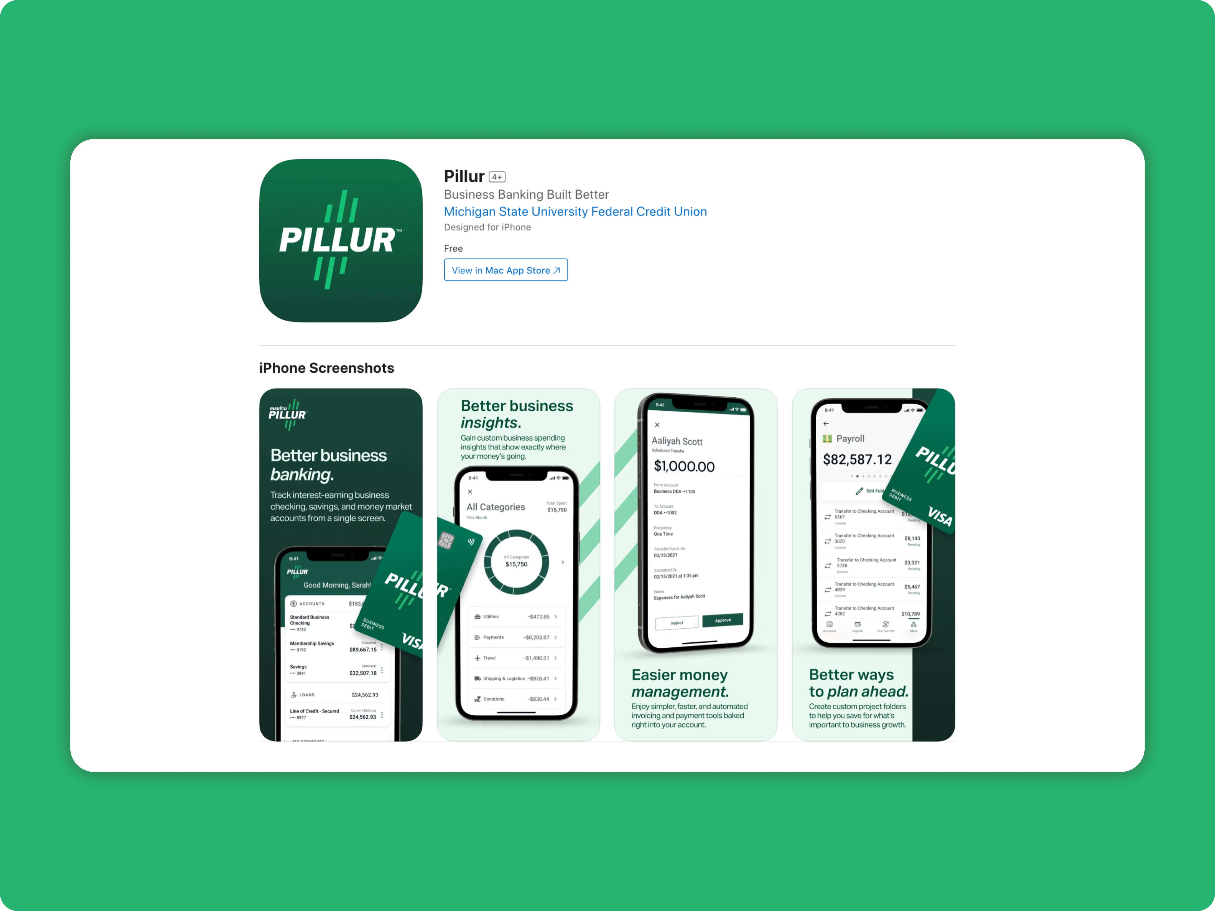 Pillur - App Store banking banking app branding design digital bank graphic design high performance baking logo niche nymbus small business bank small business banking small business banking app ui