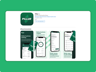 Pillur - App Store banking banking app branding design digital bank graphic design high performance baking logo niche nymbus small business bank small business banking small business banking app ui