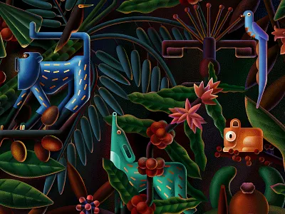 Jungle animals bird character coffee digital forest illustration jaguar jungle mexico monkey nature packaging plant wolf