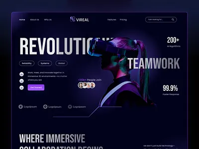 VR Collaboration Dark Futuristic Landing Page concept design landing purple ui uiux ux violet vr webdesign website