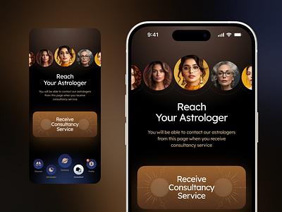 Mobile App UI — Astrology Consultancy app design app interface astrology app consultant app dark ui figma design glass morphism interface ios mobile app modern ui navigation flow product design ui design ui ux user experience user flow