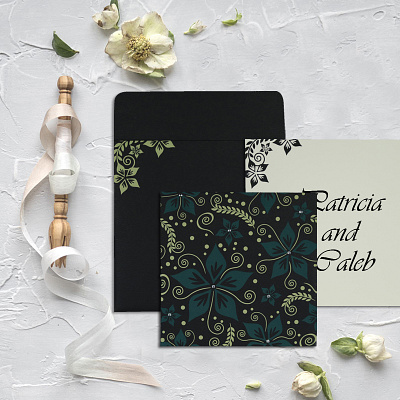 Black Matte Floral Themed - Screen Printed Wedding Invitation wedding flower invitation