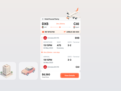 Wander App | Ticket Details 3d icons airplane aviation booking components flight booking hotel ios isometric mobile app product design ride ticket ui ui kits ux visual design