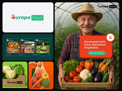 Fruit Delivery Logo Design cabbage capsicum carrot cauliflower chilli europe europe food farm farmer food food app food delivery food delivery service food order fruits harvest herb logo plant vegetable