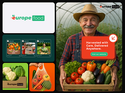 Fruit Delivery Logo Design cabbage capsicum carrot cauliflower chilli europe europe food farm farmer food food app food delivery food delivery service food order fruits harvest herb logo plant vegetable