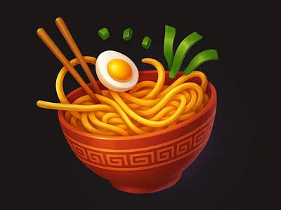 Bowl of noodles 2d illustration adobe photoshop art cartoon casual game art design graphic design icon game art illustration noodles slot elements slot game art