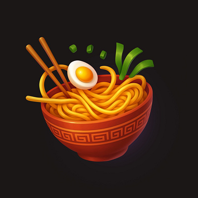 Bowl of noodles 2d illustration adobe photoshop art cartoon casual game art design graphic design icon game art illustration noodles slot elements slot game art