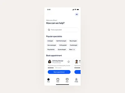 HealHub - App Home Screen CX app appintment blue book chat design doctor home homescreen medic purple search ui ux