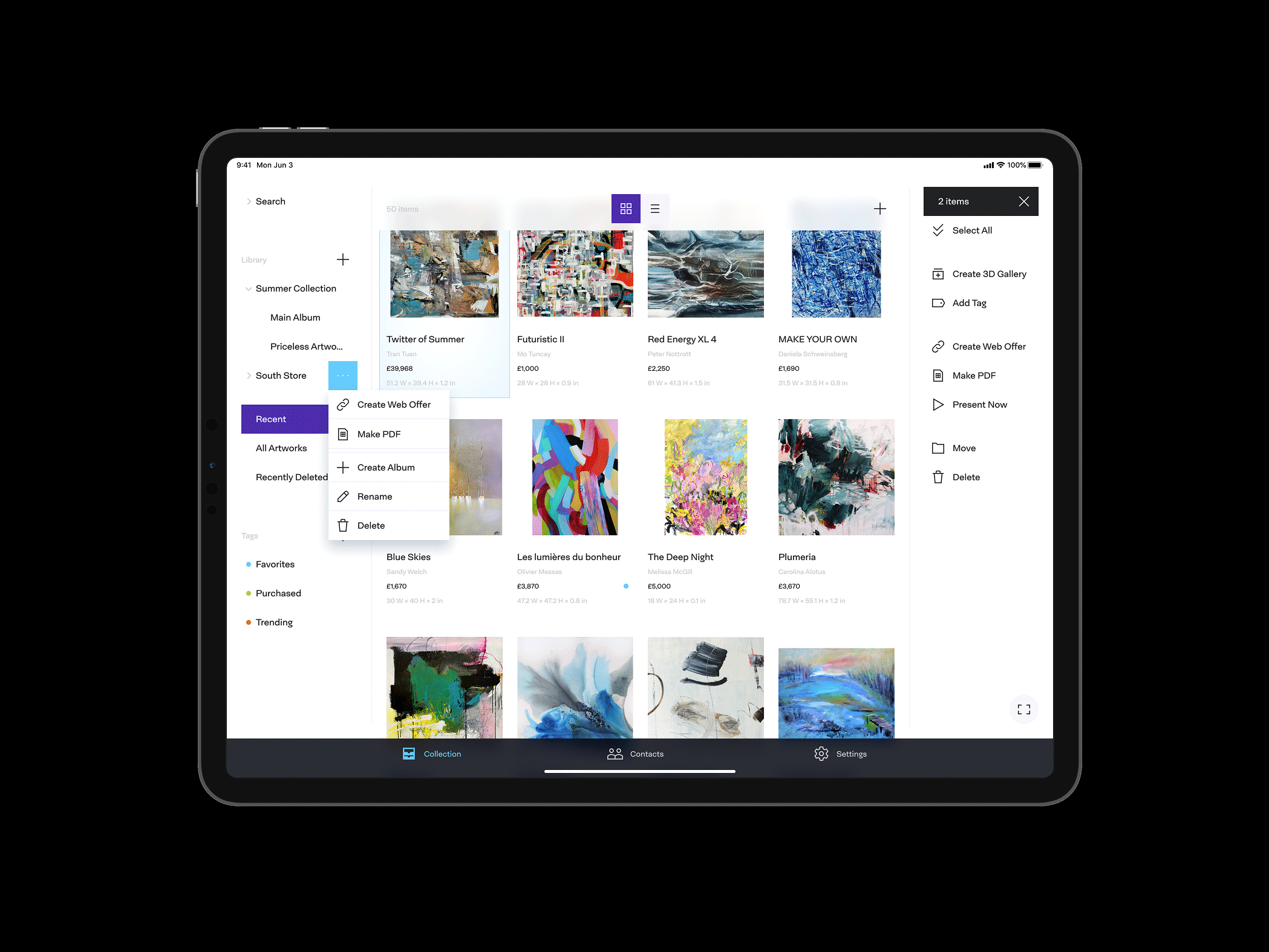 iPad App MVP art management saas