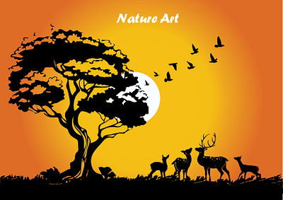 Nature Art adobe art art banner birds branding color deers design evening graphic design illustration illustrator minimal nature print sun sunset ui vector wild animals