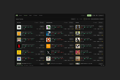 Meme Coin Trading Interface - DEX Trenches View coin crypto degen design dex meme meme coin memecoin trading trenches ui uiux ux web3