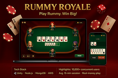 Rummy Royale – Premium Multiplayer UI on Desktop & Mobile android application ui graphic design iphone mackbook rummy rummy game development ui