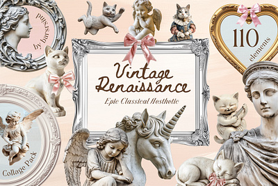 Vintage Renaissance Collage Pack angel background baroque bow cat classical collage elegant elements epic frame graphic design luxury pack renaissance statue texture victorian vintage wedding