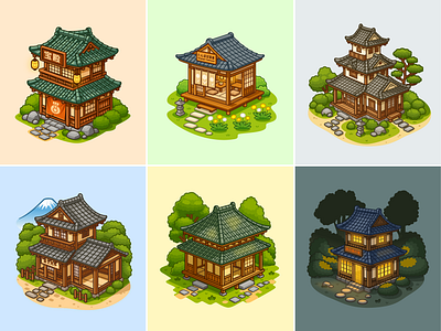 Japanese Building Collection🏠⛩️🏮 architecture branding building exterior design flat garden home house icon illustration interior design japan japanese kyoto logo property temple traditional village wood house