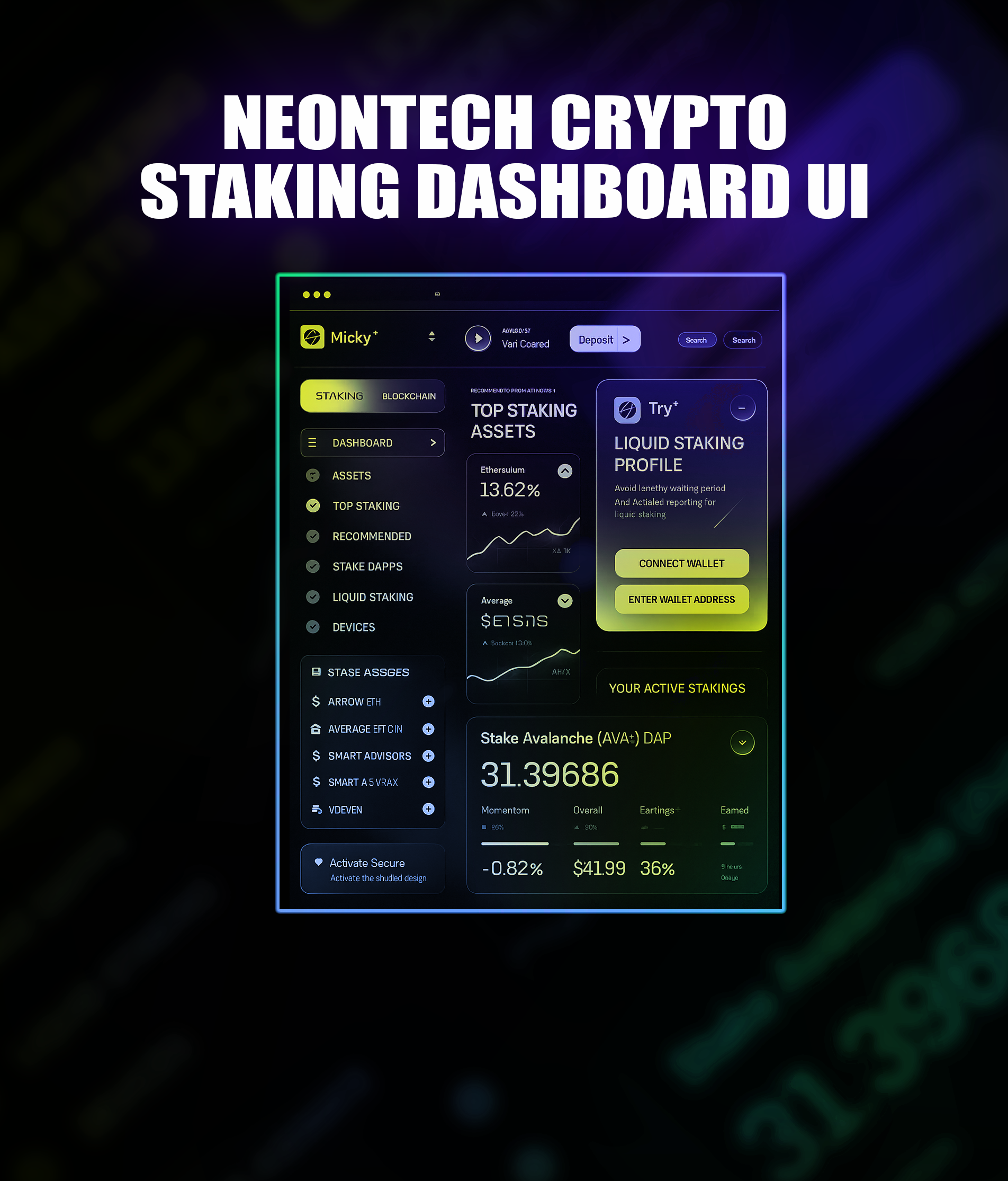 NeonTech Crypto Staking Dashboard UI animation crypto dashboard moodboard staking ui ux