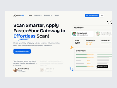 ScanRise | Hero Section cv herosection homepage hr interview landingpage productdesign recruitment resume scanning training ui ux webdesign
