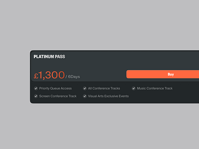 Platinum Pass conference desktop events package pass plan pricing productdesign ticket ui user interface design. ux webdesign