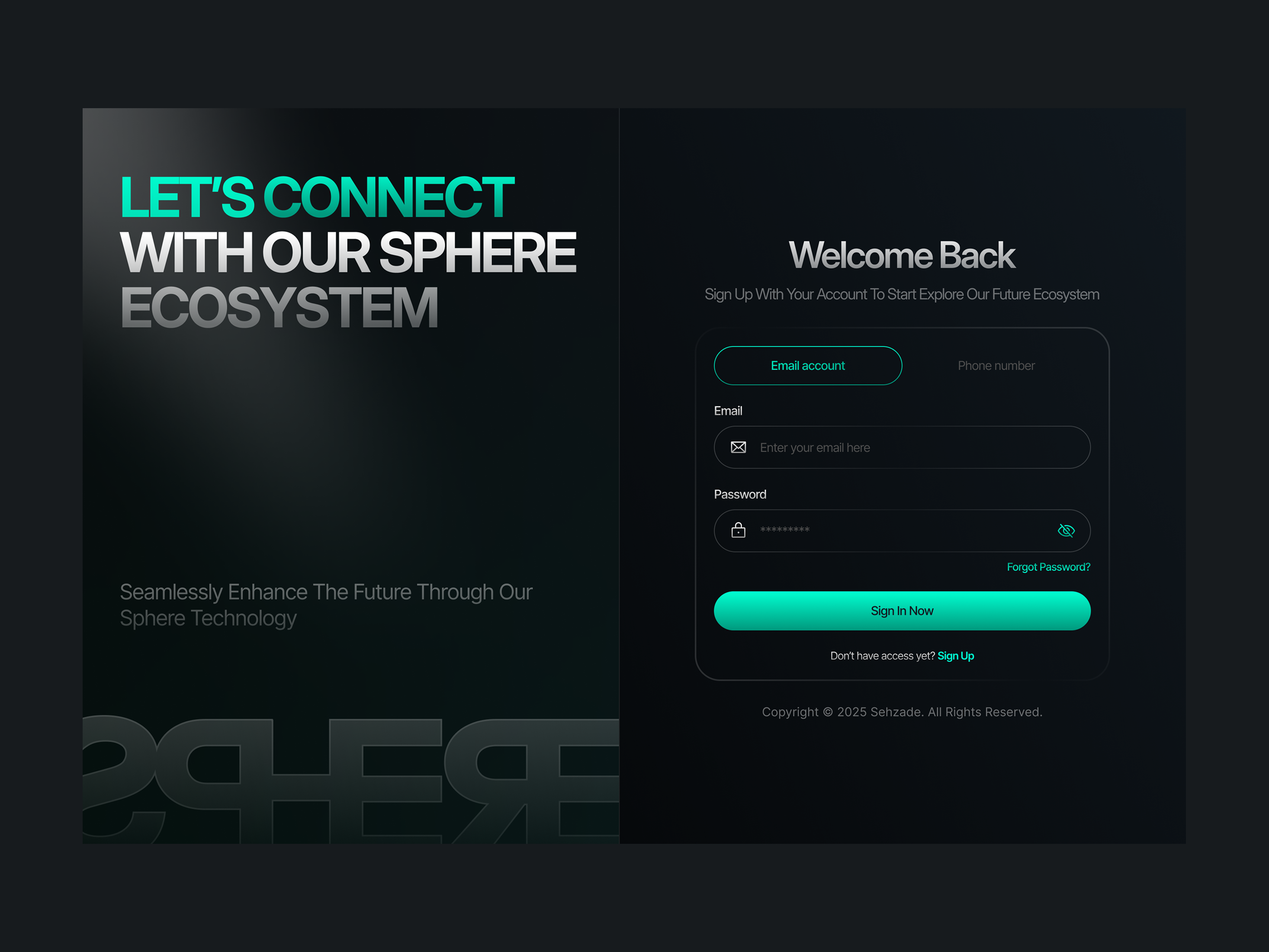 Sphere - Dark Mode Website Login Page authentication clean dark dark mode landing page login login page modern sign in sign up uiux uiux design uiuxdesign web design website