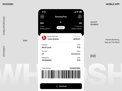 WOOSH – Detail Booking Page airport app app design book booking clean component flight flight app flights fly mobile mobile app plane seat ticket travel trip ui ux