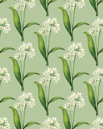 Wild Garlic Pattern botanical pattern cottagecore foraging herb garden kitchen garden nature seasonal surface pattern watercolour patterns wild food wild garlic