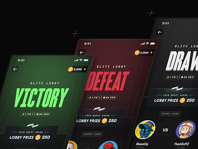 Results - Victory, Defeat, Draw defeat game game interface gamification gaming app graphic design leaderboard mobile design results typography ui user interface elements victory visual design