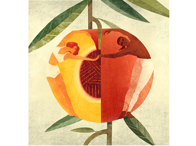 Fruitful Support: Fitness and Wellbeing Illustration couple diet editorial fitness fruit garden graphic design gymnastics health illustration love mentalhealth peach poster summer support vegetables wellbeing yoga