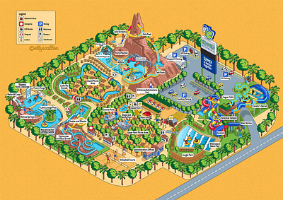 Wet 'N Wild Water Park Texas: Illustrated Visitor Map cartography cartoon map illustration isometric map map map illustration theme park map tourist map vector map visitor map water park map wet n wild map