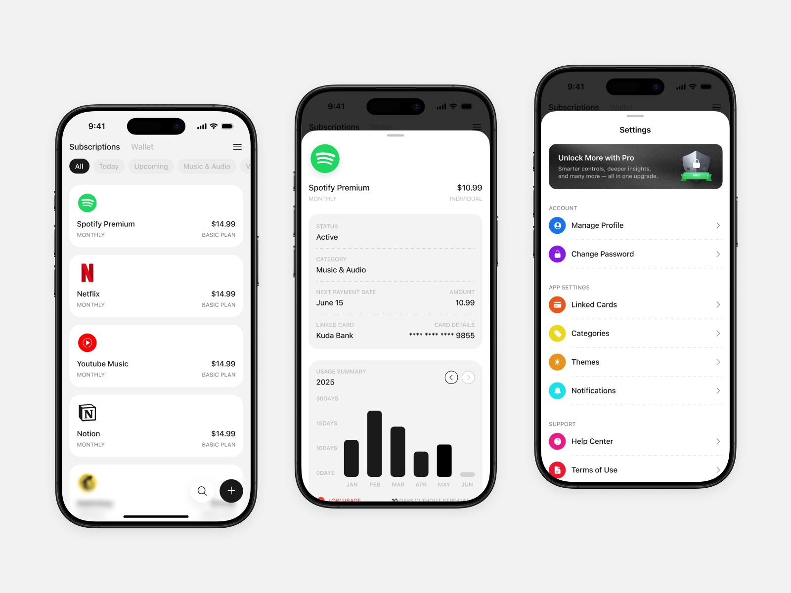 Subscription Manager App app design app interface best ui chart credit card manage mobile app design mobile app ui popular settings stat statistics sub subscription ui design ui ux