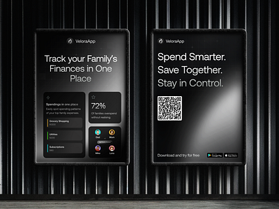 Velora Promo Posters app promo bold design download poster fintech marketing graphic design marketing design poster design promo banner qr code social media street design vector visual identity