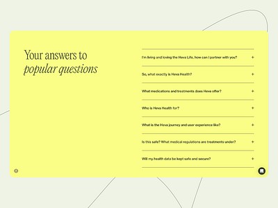 Heva Health - Friendly & Clear FAQ UI Concept clean design concept faq design health tech minimalist platform platform design question and answer support page ui design user friendly user interface ux design ux ui web design yellow yellow palette
