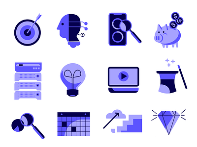 UI Symbols cloud coins computer software diamond finance icon laptop light bulb logotype magic magic wand piggy band server symbol target tech ui user interface