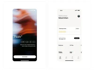 Peakr - Modern Fitness & Activity Tracker App UI app design application design challenge clean ui concept design habit tracker app health app minimalist onboarding flow peaker performance tracking tracker ui ui design uxui