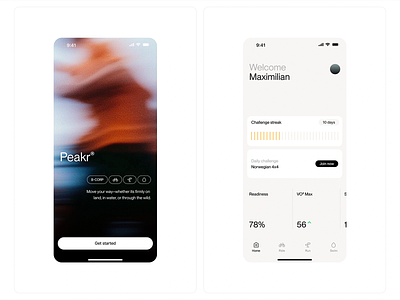 Peakr - Modern Fitness & Activity Tracker App UI app design application design challenge clean ui concept design habit tracker app health app minimalist onboarding flow peaker performance tracking tracker ui ui design uxui