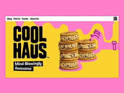 Hero Image for Ice Cream Brand bold cpg food frozen fun hero ice cream illustration pink snack ui web web design yellow