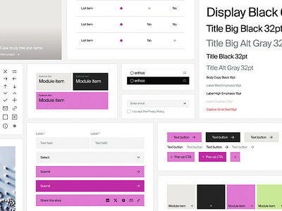 Orthos - UI Style Guide & Design System Components buttons components forms graphic design landing page minimalist modules orthos pink style guide typography ui ui kit user experience user friendly user interface uxui website white