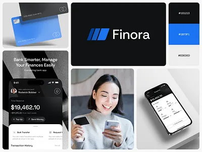 Banking Brand Identity app blue branding clean colors dark finance fireart product ui ux vision