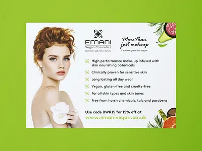 Emani Vegan Cosmetics Magazine Advertisement brand identity branding creative design creative designer design designer graphic design graphic designer illustration layout design layout designer logo design logo designer print design print designer typography typography design visual design visual designer visual identity