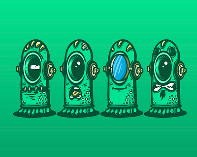 Oddbot Society alien cartoon characters colors creature design doodle eyes green illustration