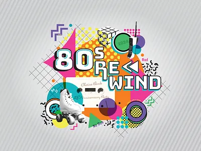 80's Anniversary Party Branding branding design event design graphic design illustration logo party design typography