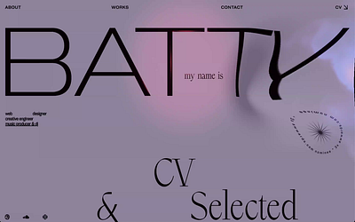 WebGL Cursor Effect for Batty Designs 3d 3d hover 3d motion design portfolio distortion home page hover hover distortion hover effect lavender motion design motion graphics mouse effect personal portfolio webgl